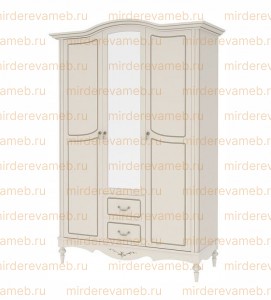 Шкаф Амелия трехстворчатый с зеркалом и ящиками с резьбой Ш-156см,В-230см,Г-63см
