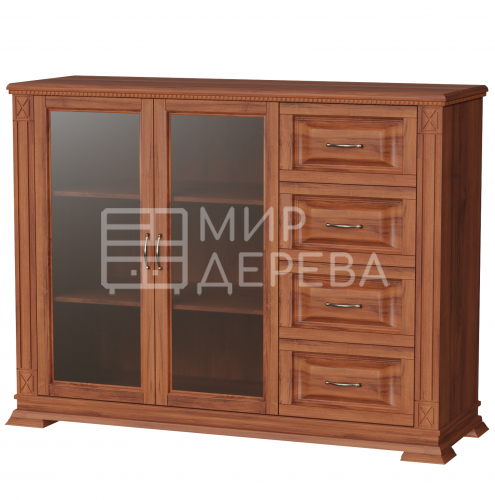 Комод Верди - 229 (стекло) из массива Ш-135см,В-100см,Г-45см